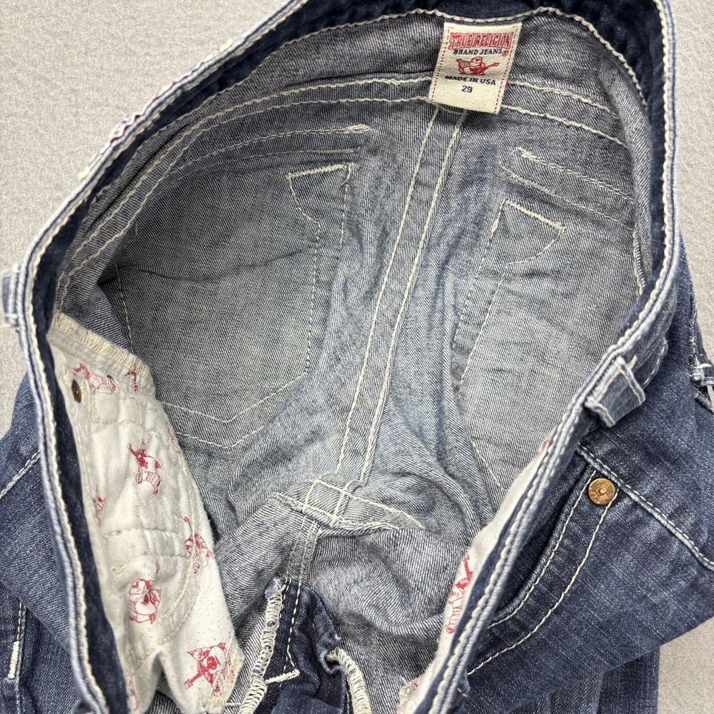 True Religion Jeans Womens 29 Blue Low Rise Dark Wash Rainbow Pockets Y2K USA - Picture 11 of 15